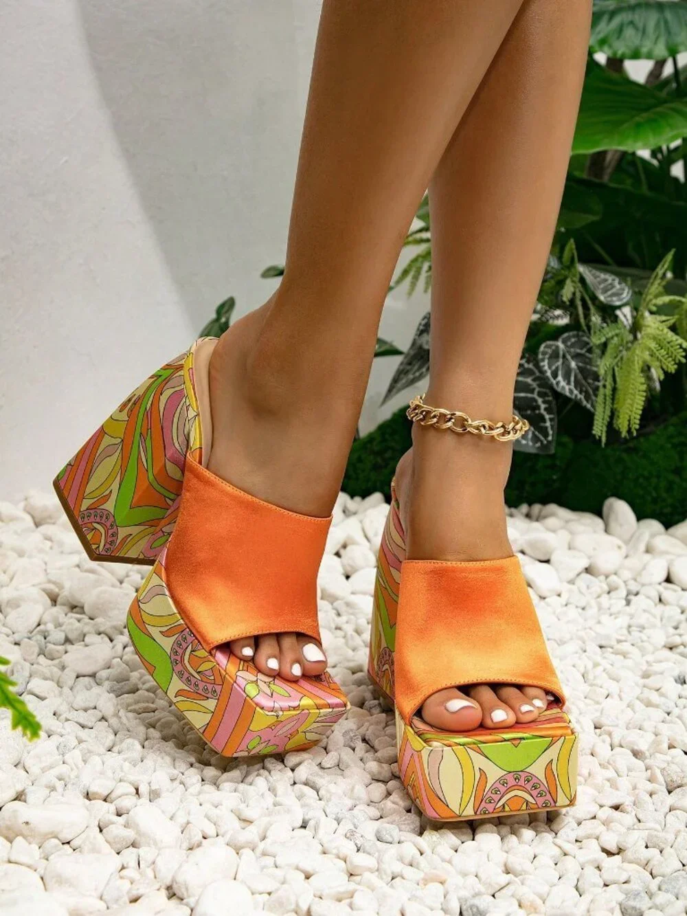 Orange Bohemian Women's High Heel Platform Sandals